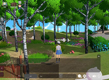 neemで作成した仮想空間内の森と、マップを自動で装飾してくれるキャラクターたち