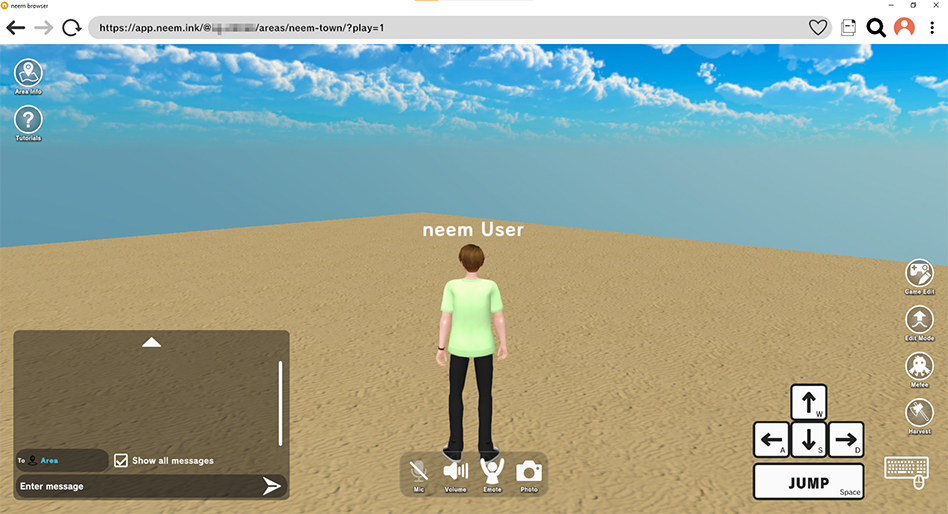 App starts up and player enters their area