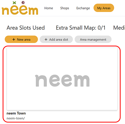 Area list on My Area page