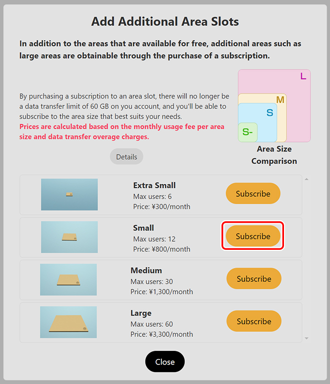 Subscribe to additional area slot