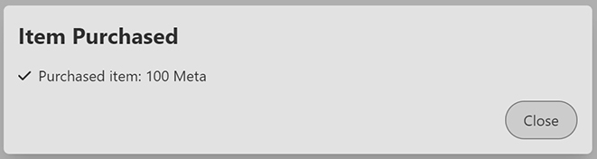 Item purchased popup (100 meta)