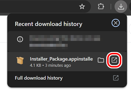 Opens the downloaded installer package