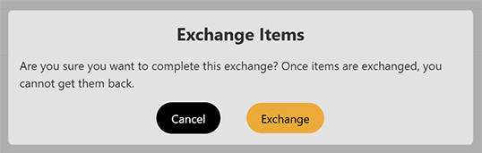 Item exchange confirmation popup