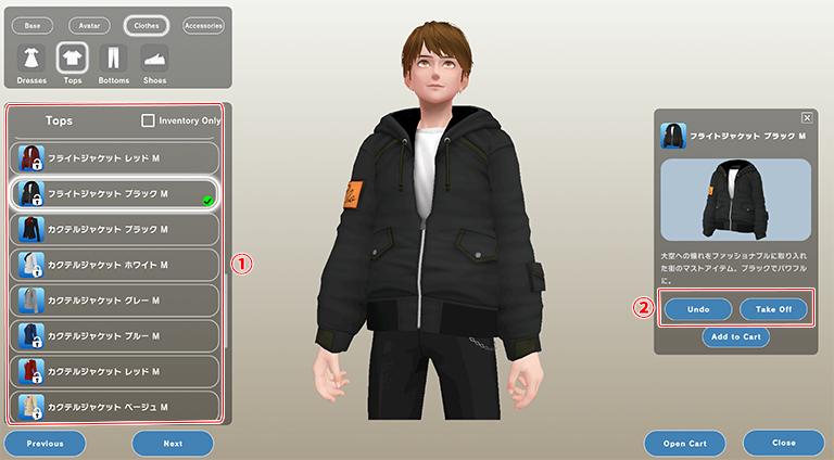 Avatar Editor - Item selection overview