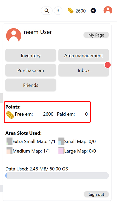 Free and Paid em in Account Menu