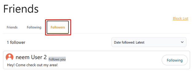 Followers tab in on Friends page
