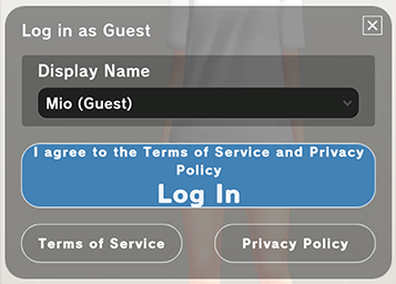 Guest Login log in dialog