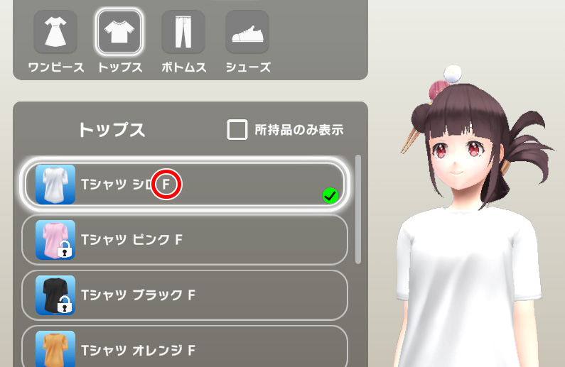 ボディと同じアルファベットのアイテムが使用できる