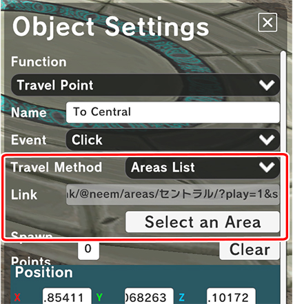 Object Settings - Area List Travel Method