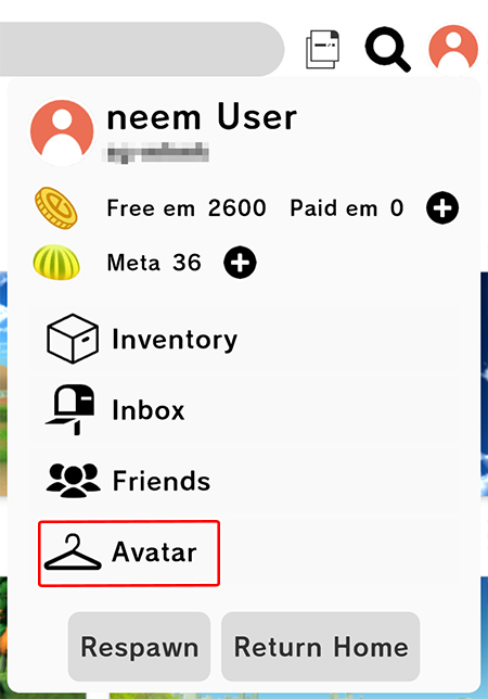 Accessing Avatar Editor via Account Menu