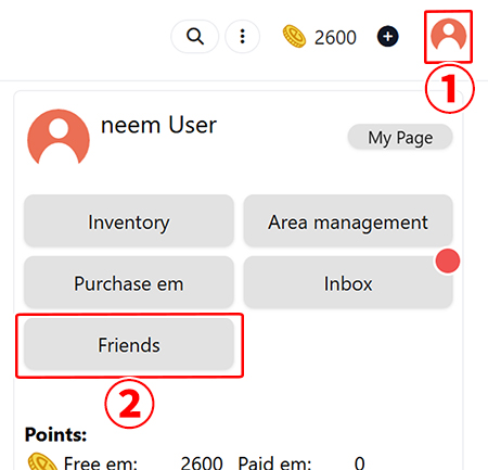 Friends page button in Account Menu
