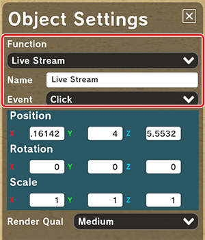 Setting Live Screen to use Live Stream function