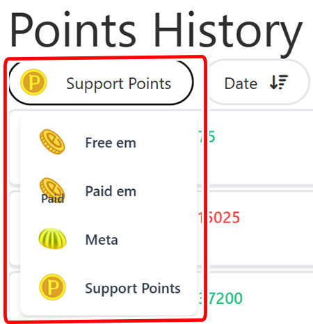 Points dropdown