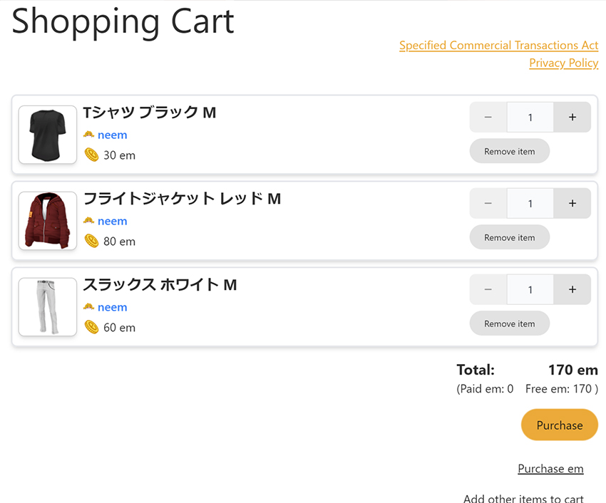 Shopping cart in Avatar Editor