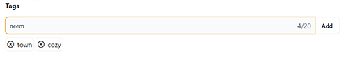 Settings area tags