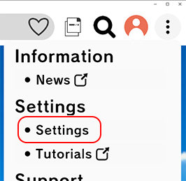 Settings button in Other Menu