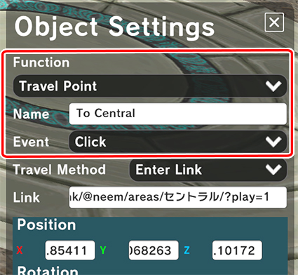 Object Settings - Travel Point function